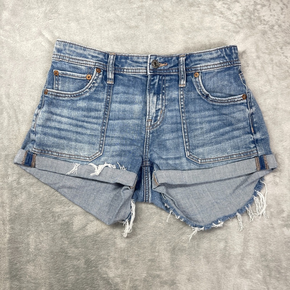 American Eagle Shorts Womens 0 Blue Denim Easy Shortie Distressed Stretch Cuffed